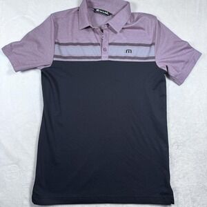 TravisMathew Polo Shirt Mens Small Purple Black Colorblock Striped‎ Golf Stretch